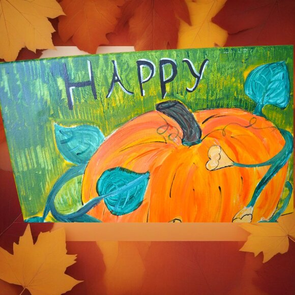 Handmade Happy Patch Pumpkin Fall Harvest Canvas Decor - Picture 4 of 6